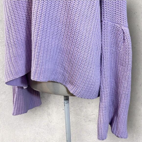 Free People Damsel Sweater Purple Bell Sleeve Cable Knit, Size M - Picture 3 of 14